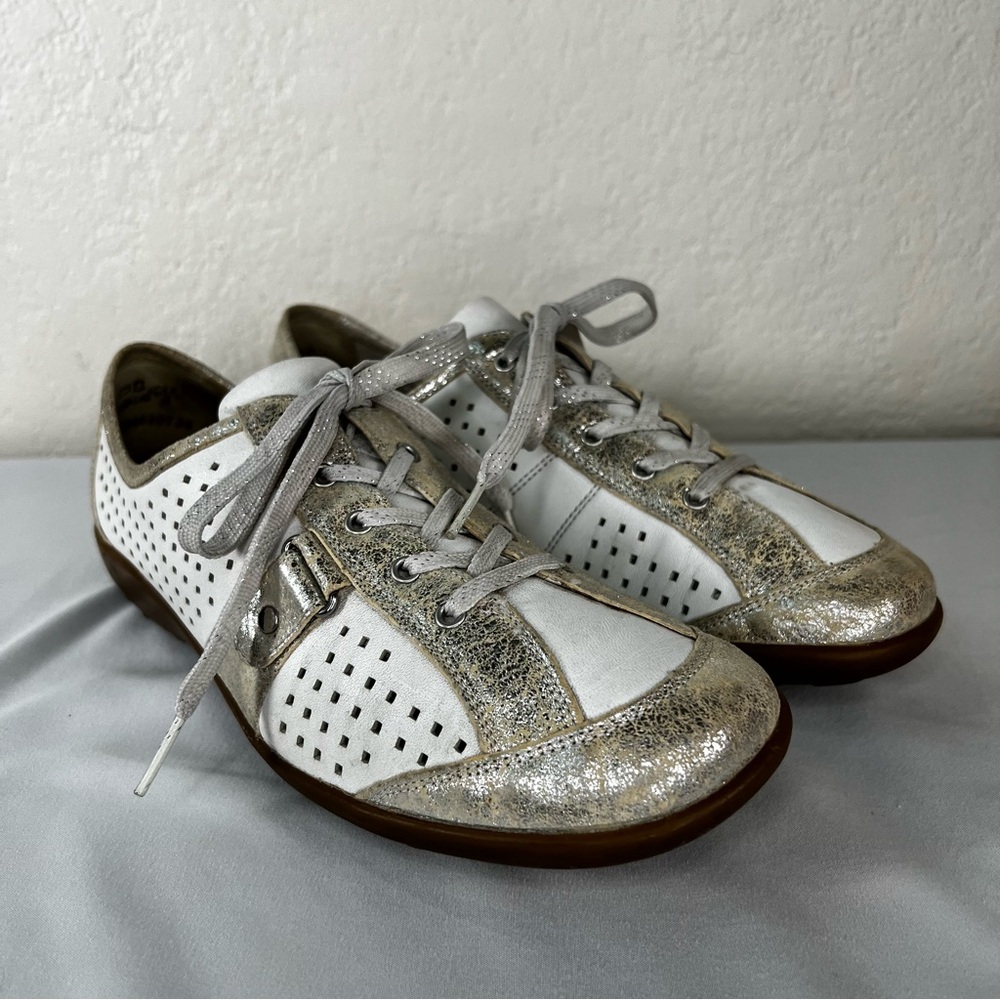 Rieker Antistress Perforated Metallic Silver Lace Up Sneakers Shoes Size 41